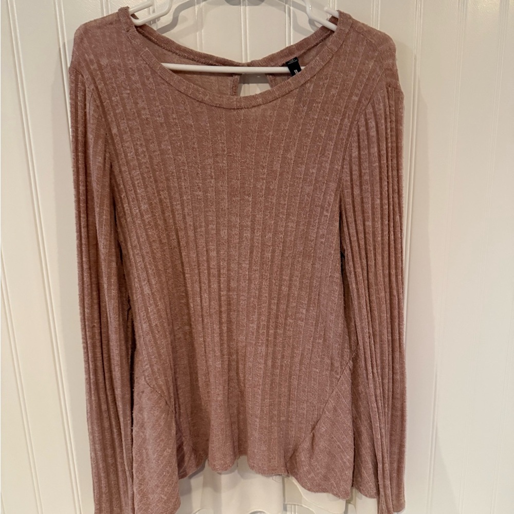Lord & Taylor Ribbed Mauve Long Sleeve Top